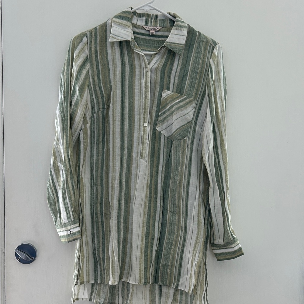 Nanette Lepore Olive and Cream Striped Blouse